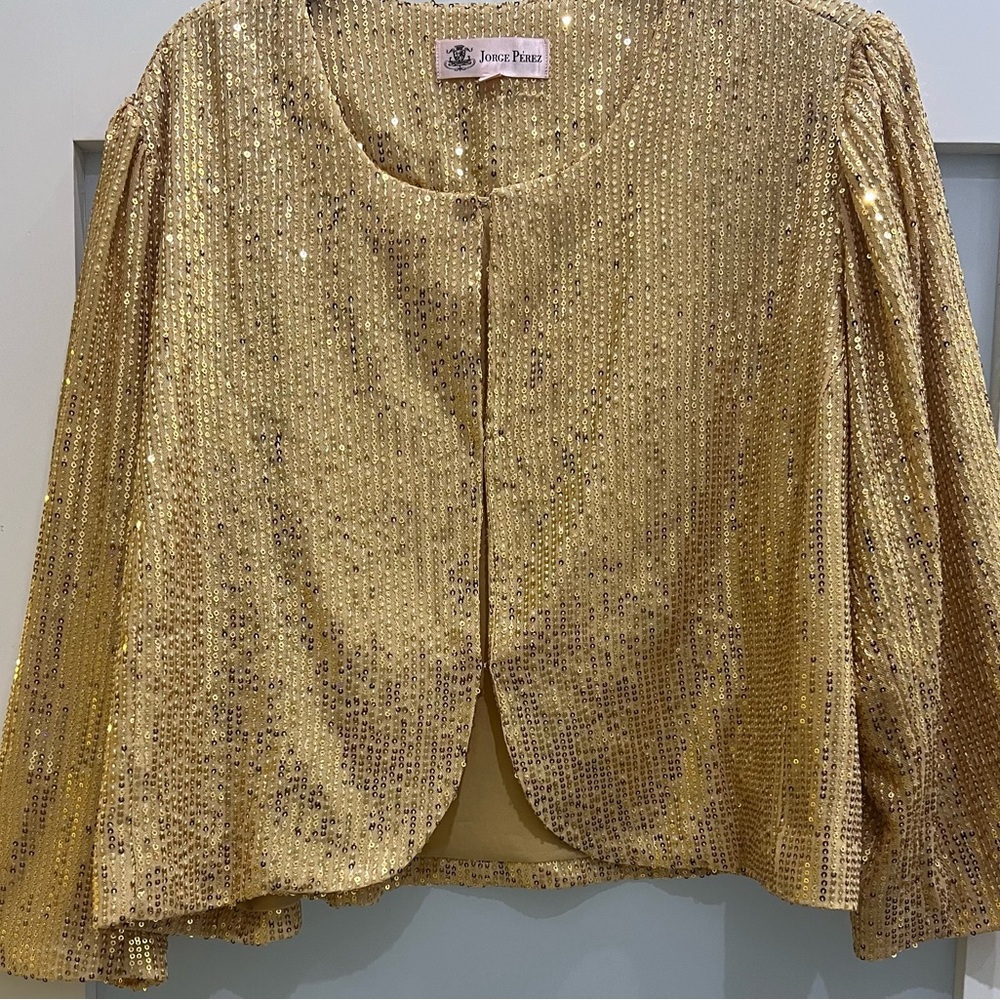 JORGE PEREZ Women's Gold Sequin Blazer Size 1X (Runs Small)
